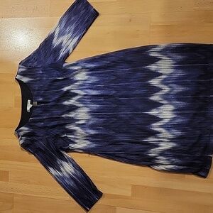 Sandra Darren Navy, Purple and White Long Sleeve Dress